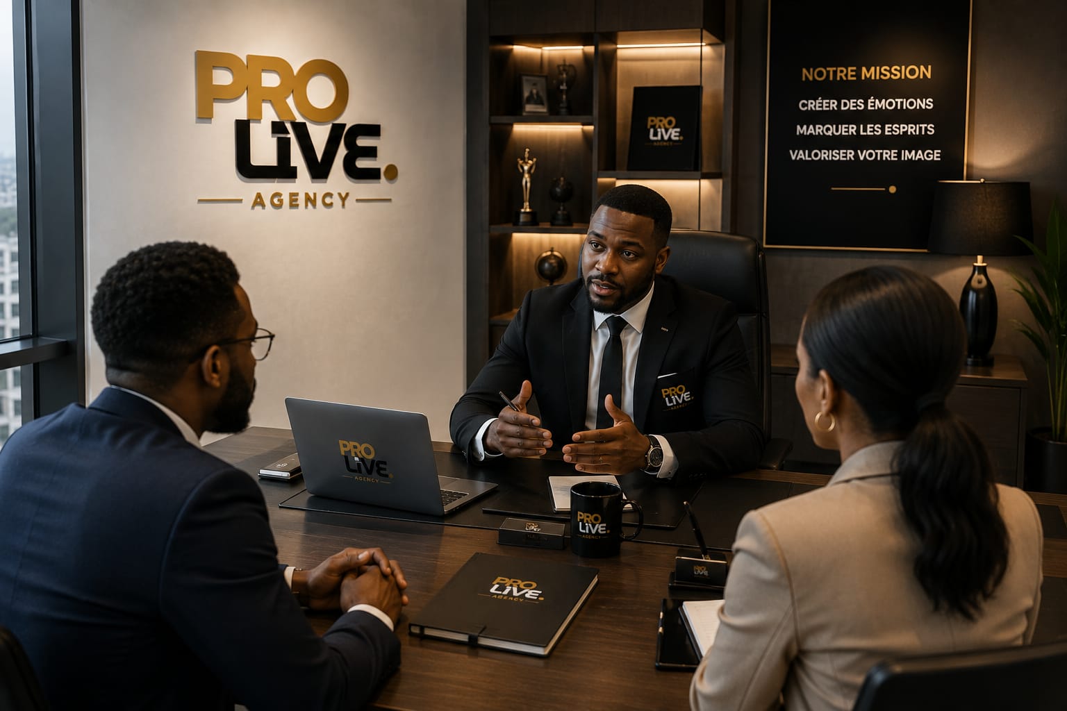 Studio et équipe Pro Live Agency en action - Communication